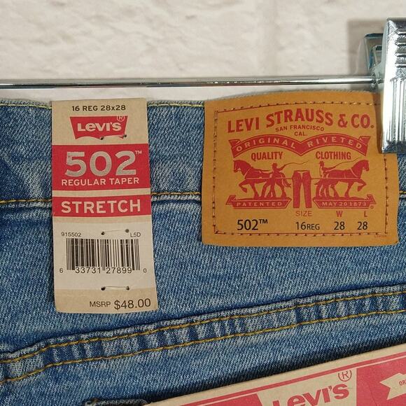 O Levi's 502 Camo Distressed Regular Taper Blue Denim Jeans NWT 16 Reg 28x28 - Picture 11 of 11